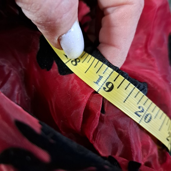 Burgundy Red sheer high low black flocked floral skirt M/L - Picture 6 of 9